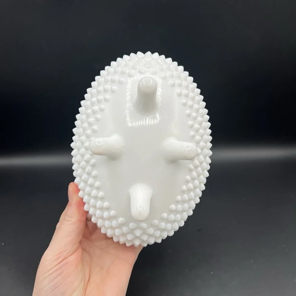VTG Fenton White Milk Glass Hobnail Oval Footed‎ Covered Candy Dish with Lid